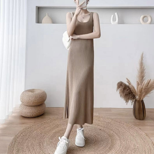 Slim-Fit Ribbed Sleeveless Maxi Dress